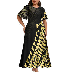 Venta al por mayor de encargo de la gente grande Maxi vestidos de impresión de la Polinesia Samoana tatuaje Tribal patrón de diseño elegante vestido Casual - Product Image 3
