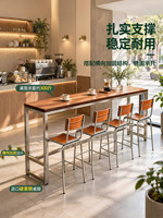 Comptoir de bar commercial personnalisable en bois massif de style industriel, table longue, table haute pour fenêtre de café, tabouret de bar pour maison d'hôtes