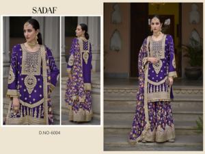 Vente en gros de robe d'occasion spéciale brodée de chinon lourd Palazzo Salwar Kameez avec séquence de travail disponible différentes quantités - Product Image 5