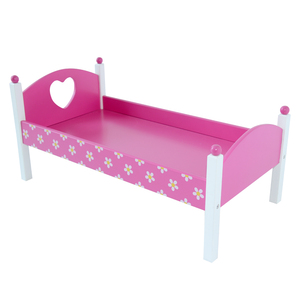 Cama de Madera <span class=keywords><strong>Rosa</strong></span> de Nuevo Diseño con Cabecero en Forma de Corazón y Patrón Floral, Muebles de Juguete para Niños para Jugar a las Casitas - Product Image 4