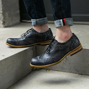 Chaussures habillées décontractées pour hommes, style anglais vintage, lacets, bout rond, effet vieilli, élévatrices, en cuir véritable, vente en gros - Product Image 6