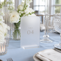 Panneau de table de mariage personnalisé en acrylique dépoli avec impression UV couleur, porte-carte de placement arrondi pour la décoration de réceptions et événements
