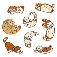 Patch en feutre non tissé auto-adhésif brodé à l'ordinateur motif chat de dessin animé, accessoire vestimentaire, étiquette en tissu DIY, 7 jours Chine
