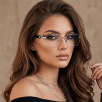 Monturas de Gafas Metálicas de Media Montura FEROCE de Lujo para Mujer con Decoración de Piedras Preciosas en Forma de Gota, Estilo Joyería de Diseñador
