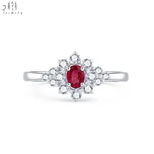 Nouveaux bijoux de pierres précieuses à la mode 18K or blanc véritable diamant naturel rubis bagues pour les femmes
