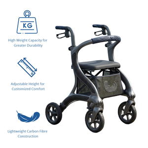 Déambulateur futuriste en fibre de carbone gris foncé avec cadre épuré et motif gravé – Aide à la mobilité légère pour personnes âgées - Product Image 2