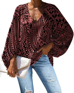 Polynesian Traditional Tribal style Print Women Chiffon Blouses Comfortable Chiffon Fabric Ladies Shirt Fashion Plus Size Blouse