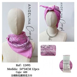 Fazzoletto quadrato Angelina Pink Paisley 54x54cm, 100% cotone, accessorio moda per donna - Product Image 1