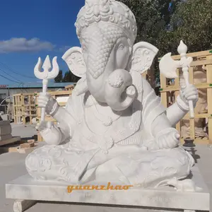 Outdoor Decorative High Quality White Marble Lord Ganesha Statue White Stone Hindu God Statue For Sale