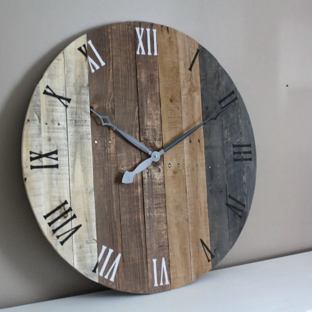 Custom Modern Hot Sell MDF Number Hands Wooden Wall Clock Home Decoration Round Black