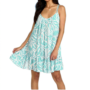 Vestido Mini de Playa para Mujer, Diseño de Fabricante, Estilo Hawaiano, Cuello en V, Espalda Baja, con Volantes, Personalizado, de Algodón - Product Image 3