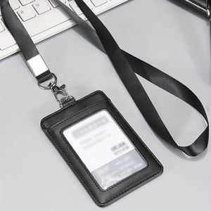 PU Leather <b>ID</b> Badge Holder with Retractable Lanyard Office Card Holder Work Identification Name <b>Tag</b> Business Conference - Product Image 2