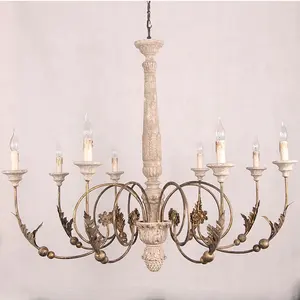 C6244-8 Antique 8-lights wooden chandelier gold flower iron decorative lighting