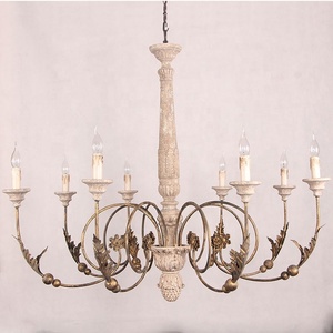Candelabro de madera con 8 luces antiguas de C6244-8, iluminación decorativa de hierro con flores doradas - Product Image 1