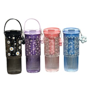 Decani Floral Plastic Water Cup 1000Ml Bpa Free Portable Travel Cup For Women With Straw And Handle - Product Image 5