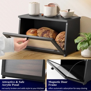 Bread Box <b>Corner</b> <b>Storage</b> Wooden for Kitchen Countertop Large Capacity - Product Image 4
