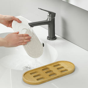 QuickDry bambou évier Caddy organisateur distributeur plateau pour savon et éponge comptoir étendoir en <span class=keywords><strong>gris</strong></span> pour le stockage de bol à vaisselle - Product Image 2