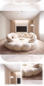 Sofá Cama Redondo Grande y Cómodo de 2.4m, Estilo Crema, para Alojamiento en Casa (Homestay) - Product Image 6