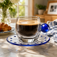 Ensemble de tasses à café en verre cristal de luxe avec poignée en pierres précieuses, élégant pour la maison, le café et les cadeaux