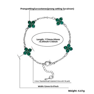 สร้อยข้อมือรูปดอกโคลเวอร์ประดับเพทายสีเขียวสำหรับผู้หญิง เครื่องประดับนำโชค สร้อยข้อเท้าชุบเคลือบเงา แฟชั่นฤดูร้อน - Product Image 5
