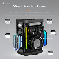Speaker Karaoke Outdoor 300W untuk 5.3 Mikrofon Nirkabel Ganda Portabel Tahan Air Pencahayaan RGB TWS TF/AUX Full-Range