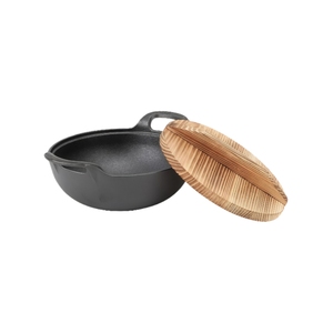 <span class=keywords><strong>Wok</strong></span> de hierro fundido presazonado con tapa de madera para cazuela, olla para sopa, utensilios de cocina - Product Image 2