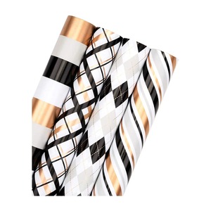 Double Side PE Metallized Gift Wrapping <b>Paper</b> Roll Black White Gold Plaid <b>Pattern</b> Eco-Friendly Digital Printing Compatible Candy - Product Image 1