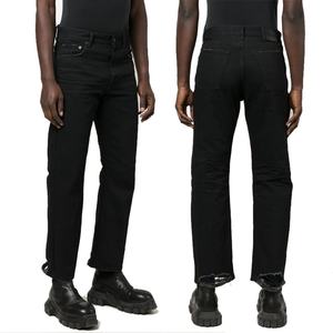 Wholesale Custom Private Label Ripped <b>Mens</b> <b>Jeans</b> <b>Slim</b> Fit Straight Leg Raw Edges Distressed <b>Black</b> <b>Jeans</b> - Product Image 6