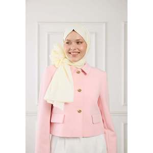 Écharpe en pur coton ivoire unie, longueur moyenne, légère, tricotée pour femmes - Product Image 2