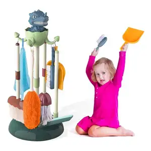 Venta al por mayor escoba y recogedor conjunto para los niños-Juego de limpieza para niños pequeños, escoba de imitación, cepillo, mopa, recogedor, plumero, limpiador de vidrio