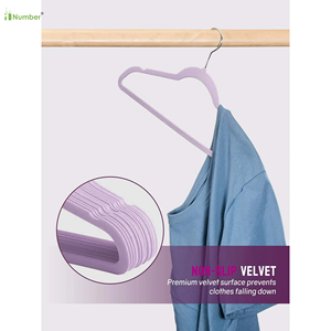 Lot de 50 cintres en velours pour vêtements violets, de qualité en vrac, rentables, avec crochet pivotant à 360 ° et revêtement floqué - Product Image 4