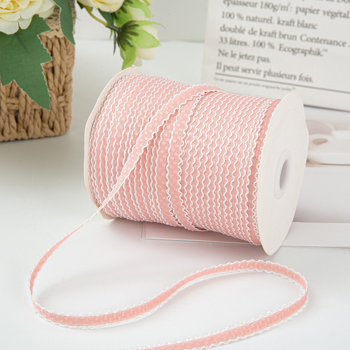 9mm Pink Toothed Bubble Ribbon