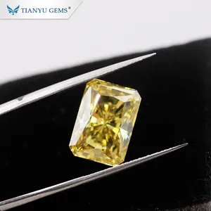 Tianyu gemme custom radiant cut 8*10 millimetri 3ct vivid giallo moissanite del diamante