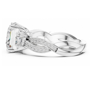 Anillo de Compromiso con Tres Piedras Corte Princesa, Oro Amarillo, Banda Trenzada, Anillo de Diamantes con Pavé Infinito, Joyería Nupcial Elegante y de Lujo - Product Image 4