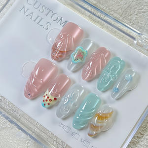 En gros 10Pcs Réutilisable Court Amande Faux Ongles 3D Shell Motif Yeux De Chat Presse sur Ongles pour L'<span class=keywords><strong>été</strong></span> - Product Image 1