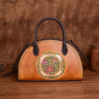 Sac à main rétro en cuir de vachette première couche pour femme, style chinois, fermeture éclair tendance, artisanat unique
