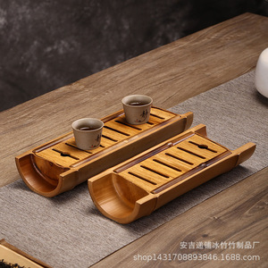 Bandeja de Té de Bambú Original, Ovalada, Hecha a Mano, Ecológica, Juego de Té Kung Fu, Mesa para Preparación de Té Seco - Product Image 3