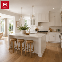 HAPPY HOUSES Armoires de cuisine de style Hamptons de luxe en bois massif blanc, îlot de cuisine, mobilier moderne côtier pour la maison en Australie