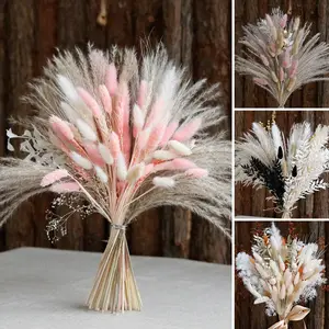 Natural Dried Little Pampas Bouquet Rose Dried Bunny Tail Grass Gem Grass Flower Bouquet