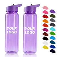 Bouteille d'eau sport en plastique 24 oz avec logo personnalisé, sans BPA, réutilisable, avec paille et couvercle à clapet, idéale pour la promotion