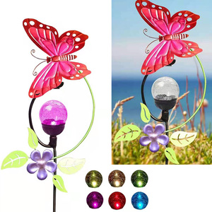 Lámpara Solar de Jardín con Forma de Mariposa, de Metal, con LED y Cristal Agrietado, Decoración para Jardín, Resistente al Agua - Product Image 1