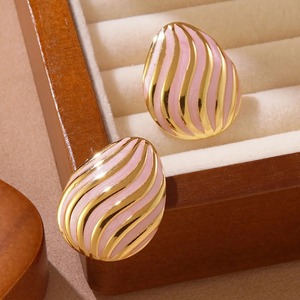 Boucles d'oreilles en acier inoxydable en forme de goutte d'eau, boucles d'oreilles en émail à rayures ondulées colorées pour femmes et filles, bijoux géométriques hypoallergéniques - Product Image 4