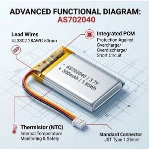 แบตเตอรี่ลิเธียมโพลิเมอร์ 3.7V 500mAh รุ่น 702040 แบบชาร์จได้ ความจุ 1.85Wh ขนาดกะทัดรัด สำหรับอุปกรณ์อิเล็กทรอนิกส์สำหรับผู้บริโภค - Product Image 3