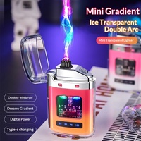 Briquet électronique à arc étanche d'extérieur à coque transparente avec affichage LED de puissance, piles incluses, vente en gros de cigarettes