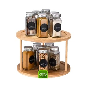 Wooden Double Layer Rotating <b>Storage</b> <b>Rack</b> 360 Degree Turntable For Kitchen Spice <b>Bottle</b> Organizer Standing Type Round - Product Image 1
