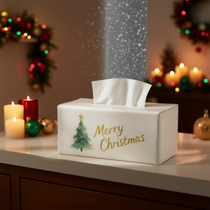 Boîte à mouchoirs en cuir de Noël, rectangulaire, ivoire, décoration de fête, décoration de table pour la maison ou le bureau - Product Image 2