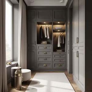 Dressing contemporain en bois massif gris pour appartement et villa, armoires de chambre à coucher modernes - Product Image 1