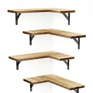 L Shaped <b>Wall</b> <b>Shelf</b> Wood And Iron Corner Bookshelf For Living Room <b>Storage</b> Display Rack - Product Image 5
