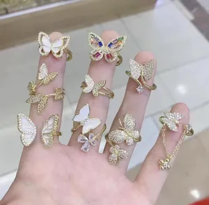 Moda all'ingrosso pieno Micro zircone diamante anello gioielli stampo forma rotonda per le donne ragazza farfalla zircone anello