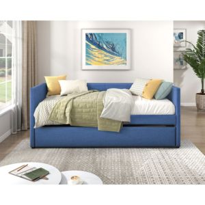 Muebles modernos para el hogar DB, 1 pieza, sofá cama tapizado de tela azul con marco de madera nido, sala de estar reclinable para sofá cama, escuela - Product Image 1